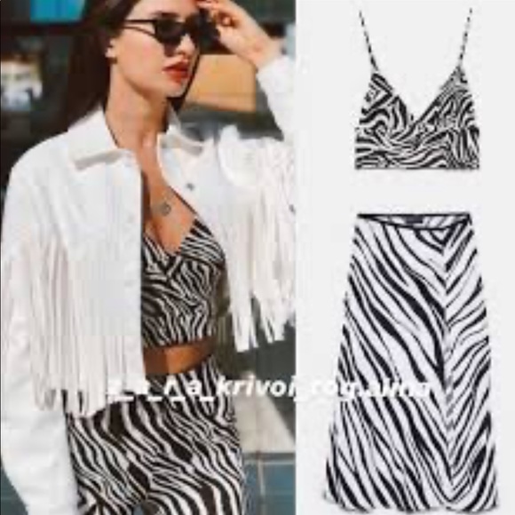 NWT Zara Black & White Zebra Print Satin Skirt - Picture 5 of 11